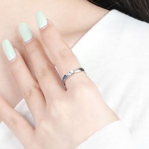 Bagues de couple tendance, ensembles de bagues de mariage pour couple, bagues ajustables ouvertes personnalisées, design montagne et mer, bague en diamant - Product Image 3