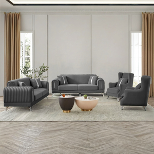 Ensemble de canapés en velours de luxe moderne 1+1+3+3 pour salon, 4 pièces, rembourrage en mousse avec décor doré pour villa, salon, ensemble 123 - Product Image 5