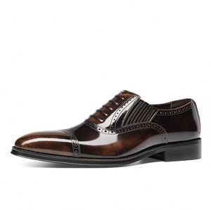 Chaussures habillées Oxford pour hommes en cuir véritable faites à la main, imperméables et respirantes, de haute qualité - Product Image 3