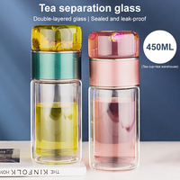 Gourde d'eau en verre à double paroi colorée avec infuseur, tasse à thé et gobelet de voyage