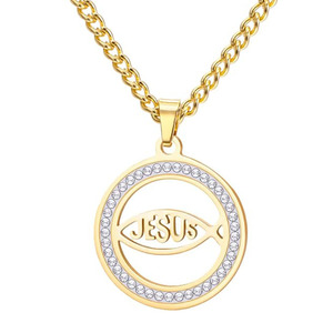Collar Ichthus con Cruz <span class=keywords><strong>de</strong></span> Jesús Cristo, Colgante Ichthys, Sello <span class=keywords><strong>de</strong></span> Jerusalén, Amuleto Religioso, Joyería Cristiana - Product Image 4
