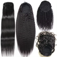Extensions de Cheveux Humains Queues de Cheval Afro Crépues Frisées avec Cordon de Serrage à Enrouler, Queues de Cheval Crépues Frisées en Cheveux Humains Vierges