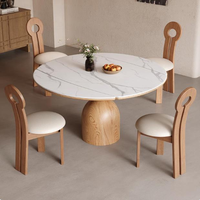 Table à manger rétractable en bois massif rétro, style ancien, plateau en pierre, maison moderne, simple, pliable, double usage, table ronde, table à manger