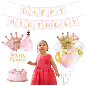 Festa di compleanno principessa forniture ragazza rosa e oro decorazioni per festa di compleanno con corona principessa striscione di <span class=keywords><strong>buon</strong></span> compleanno - Product Image 1