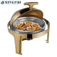 XINGPAI Réchaud de buffet de luxe doré en acier inoxydable, 6 litres, avec couvercle à charnière et fenêtre, pour chef, à Dubaï
