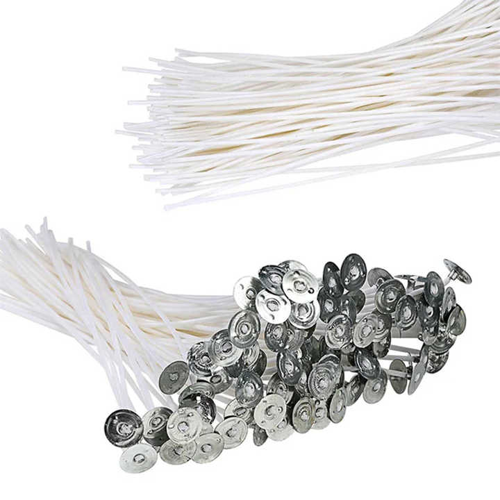 HAHIYO 70-Pack 8-Inch Natural Cotton Candle Wicks With 20mm Metal Tabs - For DIY Soy, Beeswax, Paraffin Candles