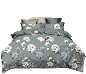 100% 涤纶高品质保暖优雅花卉床上用品套装被套平板枕套带漂亮花朵印花床上用品