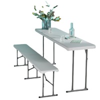 Table-banc pliable en plastique de 6 pieds, pliable en deux, robuste, portable, pour intérieur/extérieur, restauration, pique-nique, fête, événement