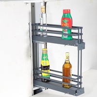 Étagère à épices coulissante multifonctionnelle moderne à 2 niveaux pour armoire de cuisine, panier de rangement intégré