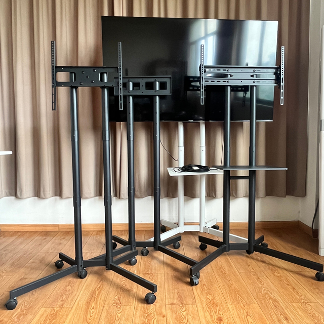 Ergofirst Luxury Height Adjustable Heavy-Duty Modern Rolling Steel TV Cart Stand Wheels Flat Screen 100 Inch