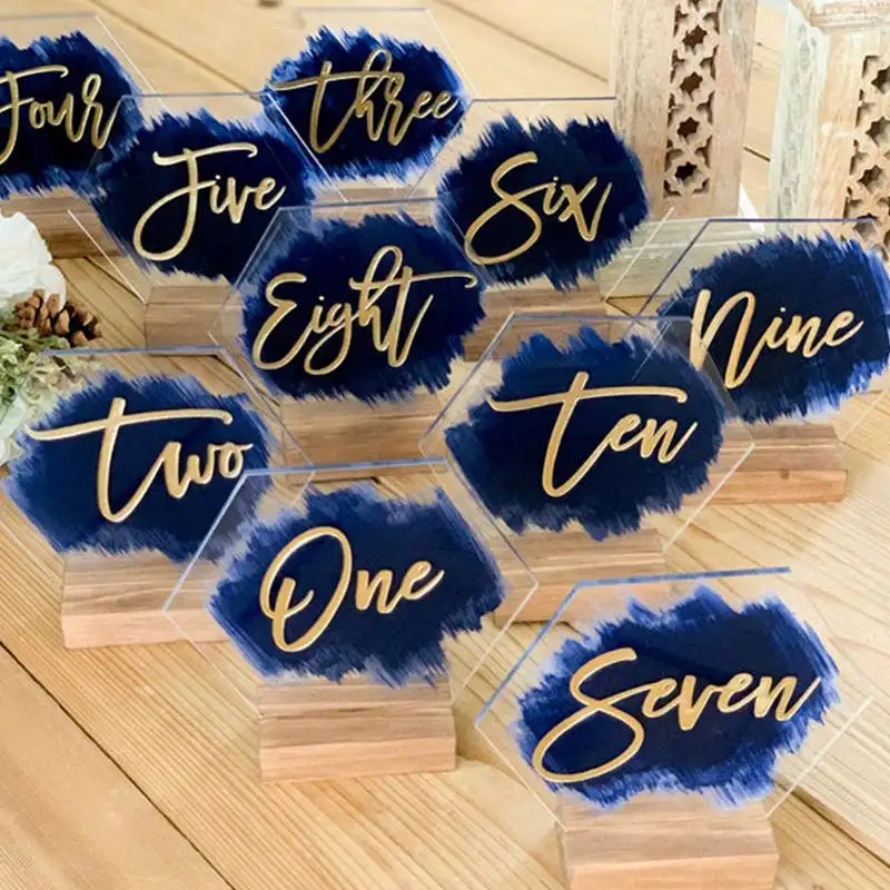 Custom Colorful Acrylic Wedding Table Numbers Holder Stand with DIY Painted Backs Rustic Number for Wedding Decor