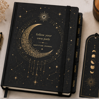 Carnet de Gratitude A5 Personnalisé à Couverture Rigide Noire, Journal de Manifestation Céleste avec Onglets, Cahier pour Femmes – Vente en Gros