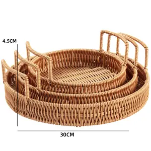 New hot rattan rattan tray picnic fruit snack basket double ear rattan basket without BPA