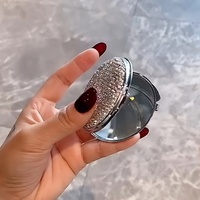 Miroir portable de luxe en métal de haute qualité, pliable, double face, avec logo d'entreprise personnalisé, incrusté de diamants et de strass