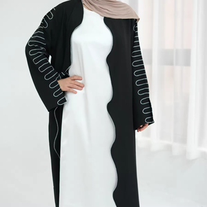 Abaya Dubaï tendance décontractée en tissu respirant brodé <span class=keywords><strong>de</strong></span> fleurs, longueur cheville, manches longues, pour <span class=keywords><strong>la</strong></span> formation <span class=keywords><strong>de</strong></span> cadres et le team building - Product Image 1