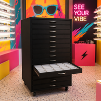 Vitrine de présentation de lunettes en cuir noir de luxe, verrouillable, avec tiroirs, pour le rangement des lunettes de soleil, vente au détail