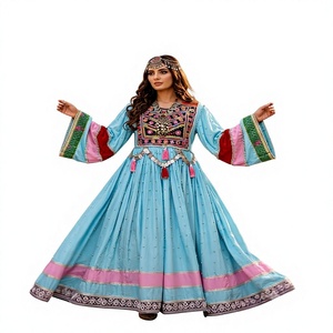 Vestido Maxi Bohemio al por Mayor con Bordado, Mangas Linterna, Corte A, Cintura Imperio, Ajuste Holgado, Color Caramelo, Asimétrico, para Fiesta, de Terciopelo Tejido - Product Image 1