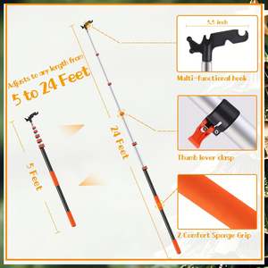 מוט טלסקופי ארוך מאלומיניום עם וו רב תכליתי, ללא סולם, לתליית תאורת חג המולד, כלי להתקנה, תלייה, ניקוי חוטים - Product Image 2