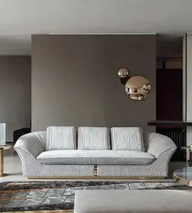 Uxury-sofá grande de cuero con espalda baja para el hogar, mueble de acero inoxidable con varios asientos, personalizado