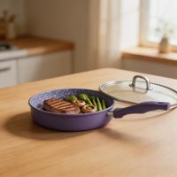 Poêle à frire en acier au carbone profond, résistante aux hautes températures, avec revêtement premium et poignée ergonomique en bakélite, polyvalente