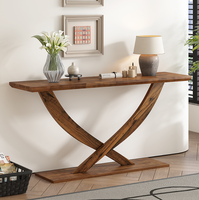 Console moderne rustique en bois massif, design à pieds croisés, construction durable et écologique, surface spacieuse, salon, villa