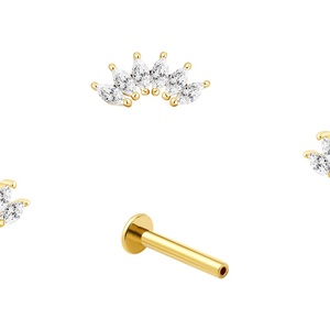 Piercing Stories 14K Jaune Or Massif 6 Marquise Cut CZ Threadless Ends Boucles d'oreilles Piercing Bijoux - Product Image 2