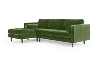 Canapé d'angle sectionnel moderne capitonné avec pieds en bois, 4 places, avec chaise longue à gauche, idéal pour entrepôts, villas et salons