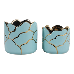 Vasi Decorativi Moderni con Accenti Blu e Oro per Uso Interno ed Esterno - Product Image 1