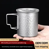 Mug d'exercice en titane pur pour l'extérieur - Tasse à thé et à café portable pour le camping avec poignée pliable
