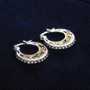 Orecchini a Cerchio Classici Bicolore con Zirconi, Placcati in Oro, in Lega di Zinco, Gioielli da Donna, Orecchini alla Moda con Incastonatura a Castone - Product Image 5