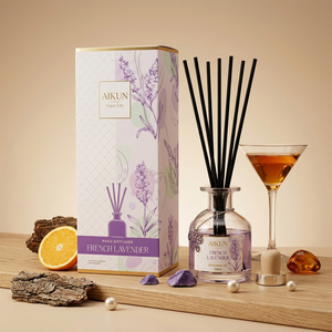 Aikun 100ml Clear Glass Gold Foil Logo Floral Box Moq Fast 3 Day Sample 7 Day Ship Any Scent Lasting <b>Reed</b> <b>Diffuser</b> Set <b>for</b> Spa - Product Image 1