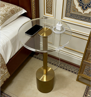 Table d'appoint ronde en acrylique transparent de haute qualité, 100% acrylique, avec base en métal pour chambre à coucher et salon