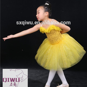 Nuovo Body con Paillettes Gialle Marca QIWU, Abito in Tulle per Bambine, <span class=keywords><strong>Danza</strong></span> Classica, Modello CB--012 Disponibile - Product Image 1