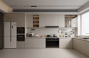 Meuble de cuisine haute brillance design de luxe avec bande LED intégrée, compatibilité appareils électroménagers, rangement modulaire moderne pour villa/appartement - Product Image 4