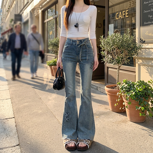 2026 Classic <b>Low</b> <b>Waisted</b> Micro <b>Flared</b> <b>Jeans</b> for Women's Spring Design, Double Breasted Loose Straight <b>Flared</b> Pants - Product Image 2