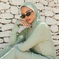 Ensemble de burkinis modestes personnalisés avec logo, 3 pièces, en tissu professionnel à séchage rapide, avec superposition enveloppante, échantillonnage rapide, fabricant d'étiquettes