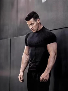 <span class=keywords><strong>GYMSHARK</strong></span> T-shirt de sport à manches courtes pour homme, respirant, ajusté, élastique, compression musculaire, polaire, motif 3D, boutonné - Product Image 5