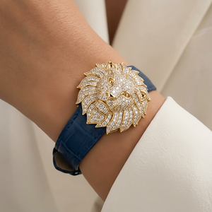Bracelet tête de lion en diamant de laboratoire, bracelet lion en or 14 carats, bracelet animalier de luxe, bijou diamanté tendance, cadeau pour les amoureux des lions - Product Image 1