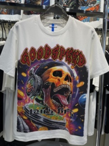 T-shirt Goodspeed con Grafica Teschio, Stampa Cosmica Vibrante e Strass Scintillanti, Stile Streetwear Audace in Bianco e Nero - Product Image 2