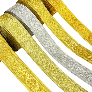 Cinta de doble cara con relieve jacquard metálico dorado para vestidos, trajes de danza religiosa y adornos litúrgicos católicos. - Product Image 1