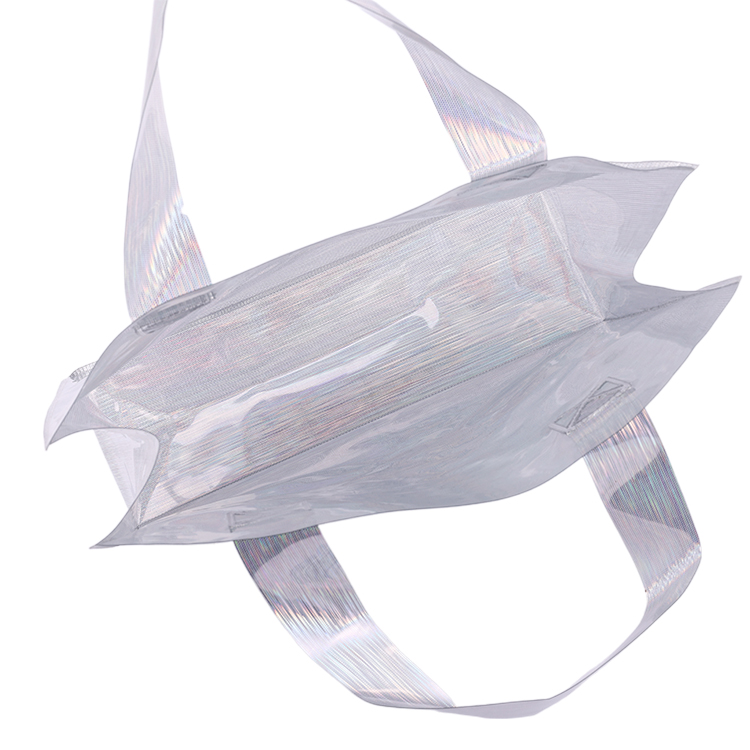 Promotional Custom Holographic Iridescent Rainbow Color PVC Handbag Fashion Jelly Tote Shopping Bag Wholesale