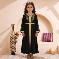 Robe longue brodée et imprimée à bordure dorée pour filles, style ethnique moyen-oriental, turc, égyptien