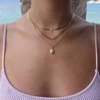 Collar Geométrico Luoyan para Mujer, Chapado en Oro de 18K, Acero Inoxidable, con Circonita Blanca Esmeralda, Tipo Cadena Espiga