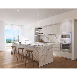 Quảng Châu nhà máy hiện đại Wall Mount sơn mài gỗ tủ bếp thiết kế nhà khách sạn căn hộ cài đặt PU tráng tủ bếp - Product Image 6