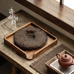 Plateau à thé en bois de noyer Qingshan <span class=keywords><strong>Hutong</strong></span>, rond ou carré, pour gâteau Pu'er, accessoires pour la cérémonie du thé chinois - Product Image 2