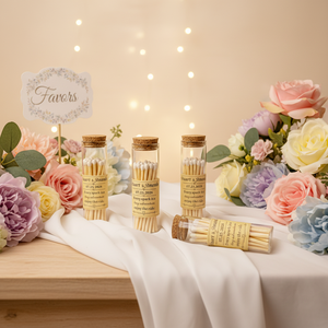 גפרורים מזכוכית עם טקסט אישי, צנצנת ארוכה במיוחד מעץ, מזכרת לאורחי חתונה, גפרורים בהתאמה אישית לחתונה - Product Image 3