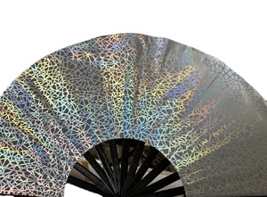 Nuevo Abanico de Bambú Iridiscente Láser Reflectante con Técnicas de Tallado para Festivales, Material Fantasía - Product Image 3