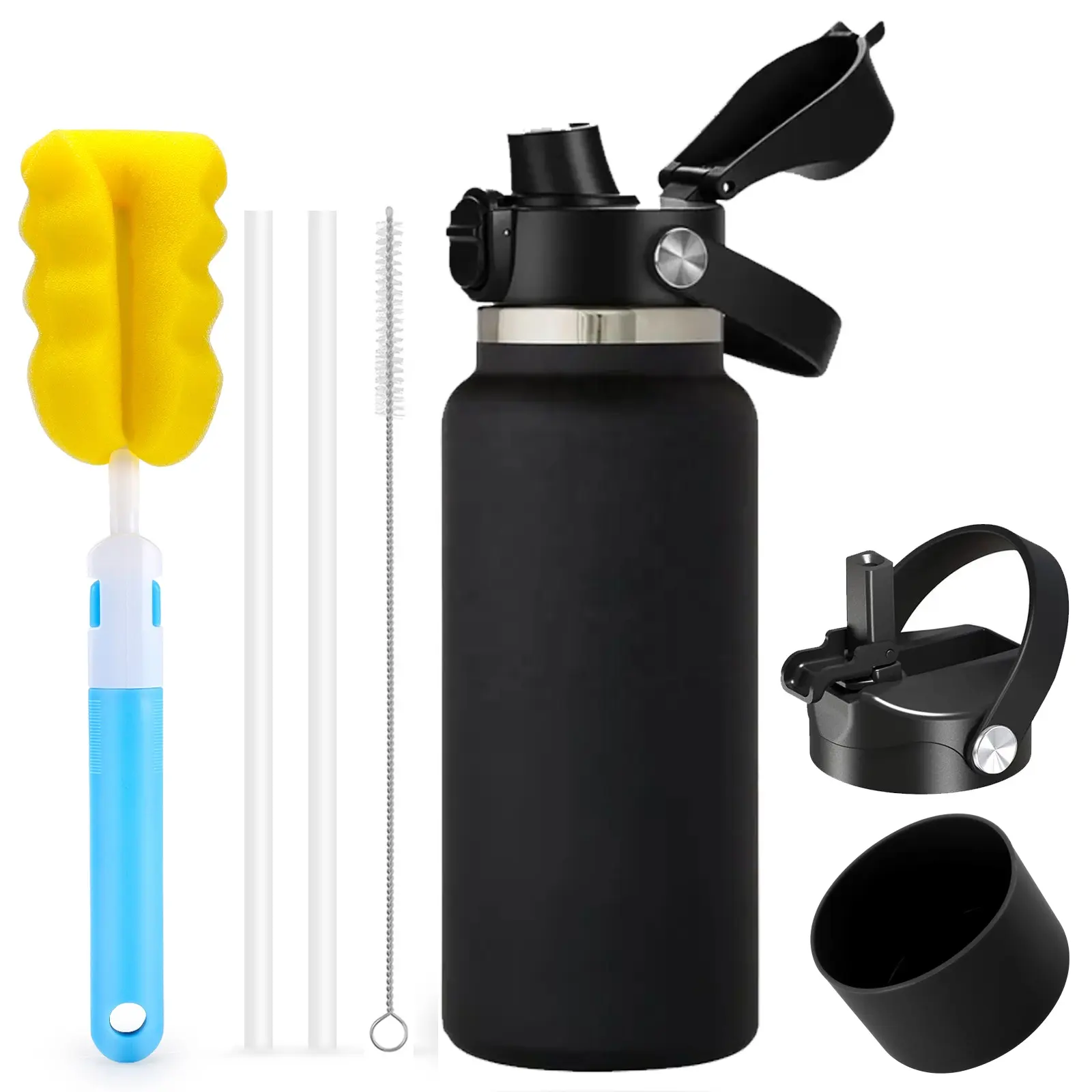 Custom Drinken Hydro Geïsoleerde Vacuüm Thermische Kolf Roestvrij Staal 1 Liter 32 40 64Oz Gym Sport Metalen Waterfles Met Stro