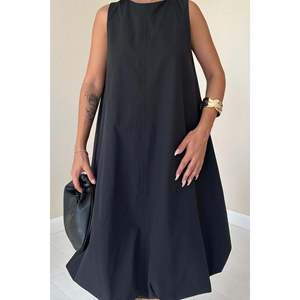 เดรสทรงเอไลน์สีดำ คอโอ ทรงหลวม เอวผูก ผ้าทอ ระบายอากาศได้ดี ชุดลำลองใส่ได้ทุกวัน - Product Image 6