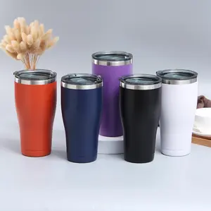 Vaso curvo moderno con aislamiento al vacío, taza de café de acero inoxidable de 30 oz, gran capacidad, deportes, viaje, metal, venta al por mayor